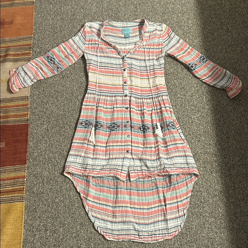 Striped Button-Down Western Tunic Dress
